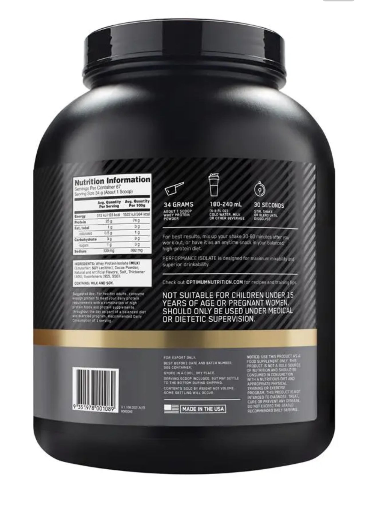 Optimum Nutrition Isolate Chocolate Milkshake 2.28kg