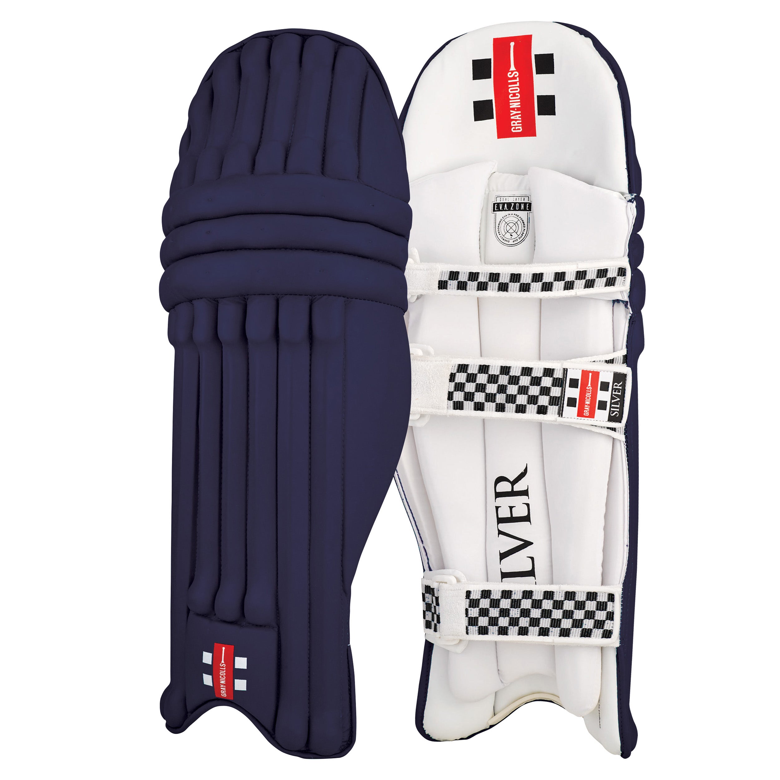 Gray Nicolls Silver Batting Legguard Navy - Adult