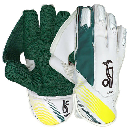 Kookaburra Pro Players White/Green/Yellow Keeping Gloves - Youth